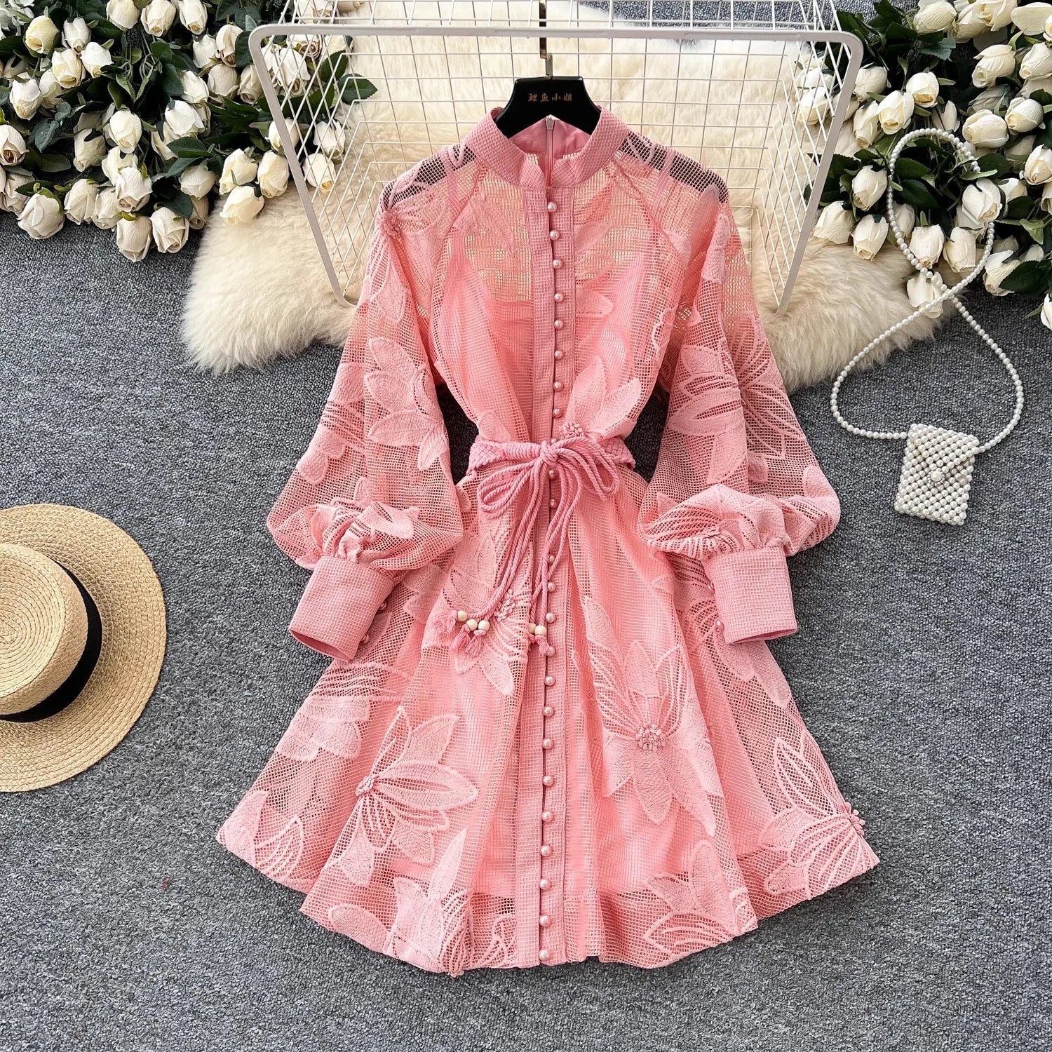 Hedy Embroidered Lace Belted Dress - Image 5