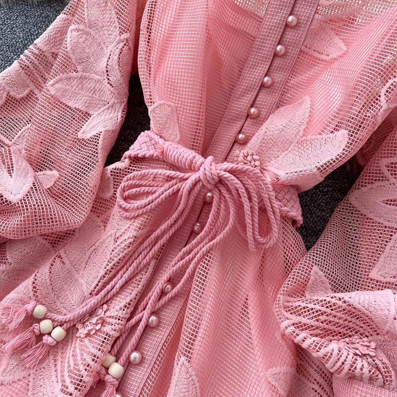 Hedy Embroidered Lace Belted Dress - Image 9
