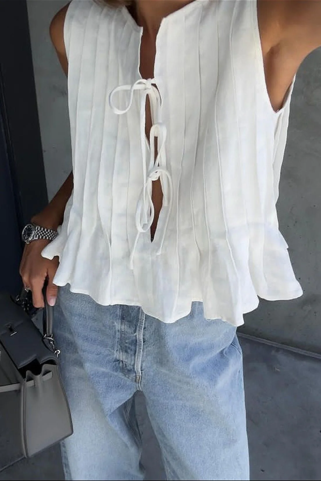 Honora Ruffle Hem Tie-Front Top
