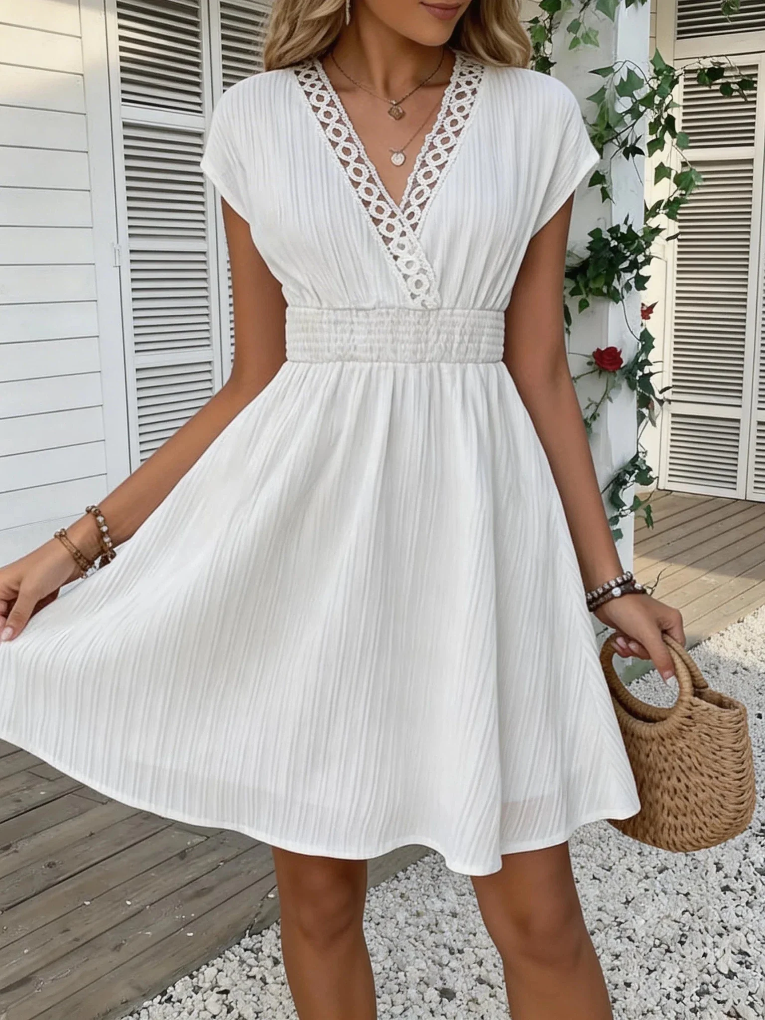 Ilaria French Lace V-Neck Fitted Dress