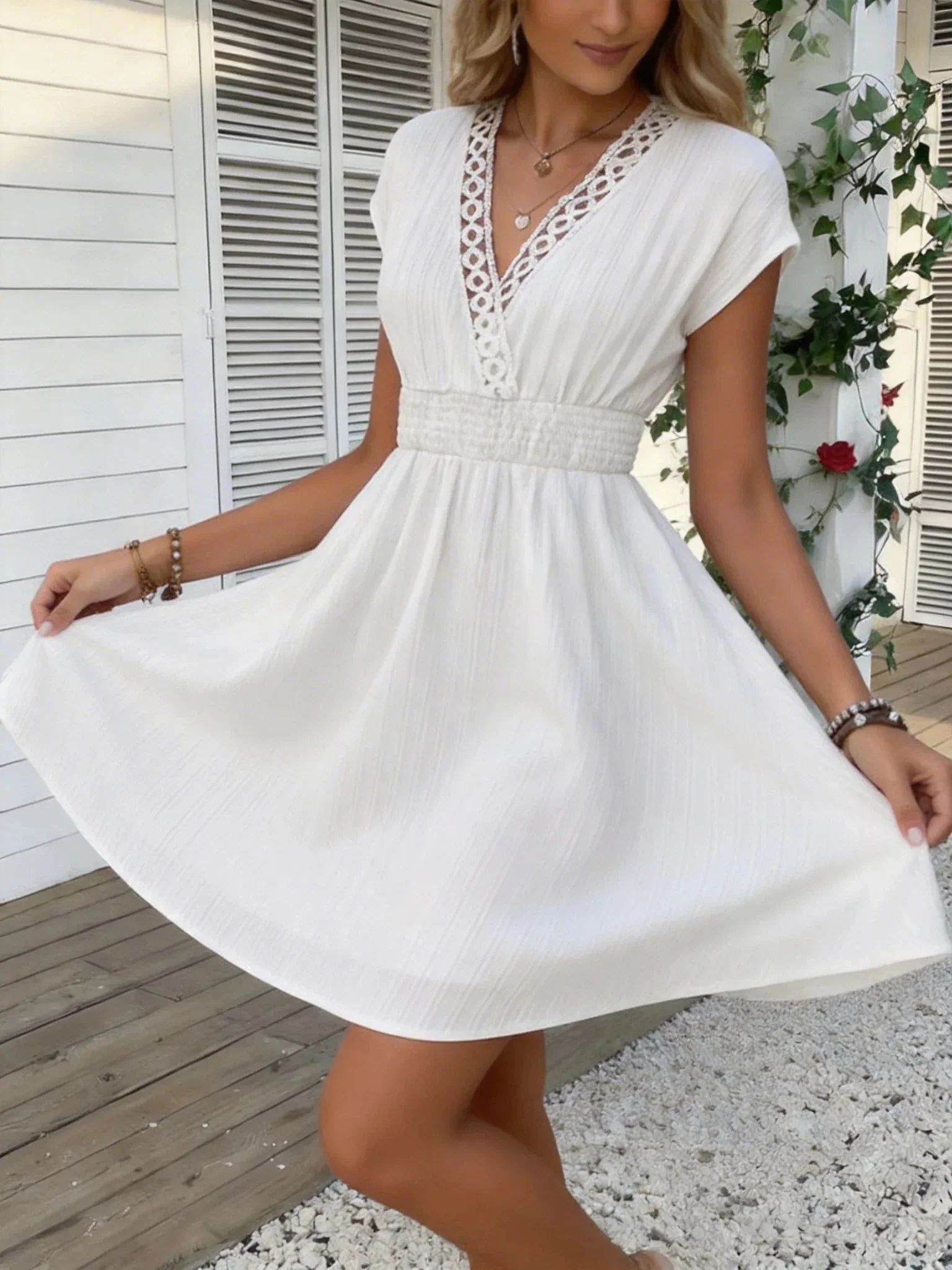 Ilaria French Lace V-Neck Fitted Dress - Image 6