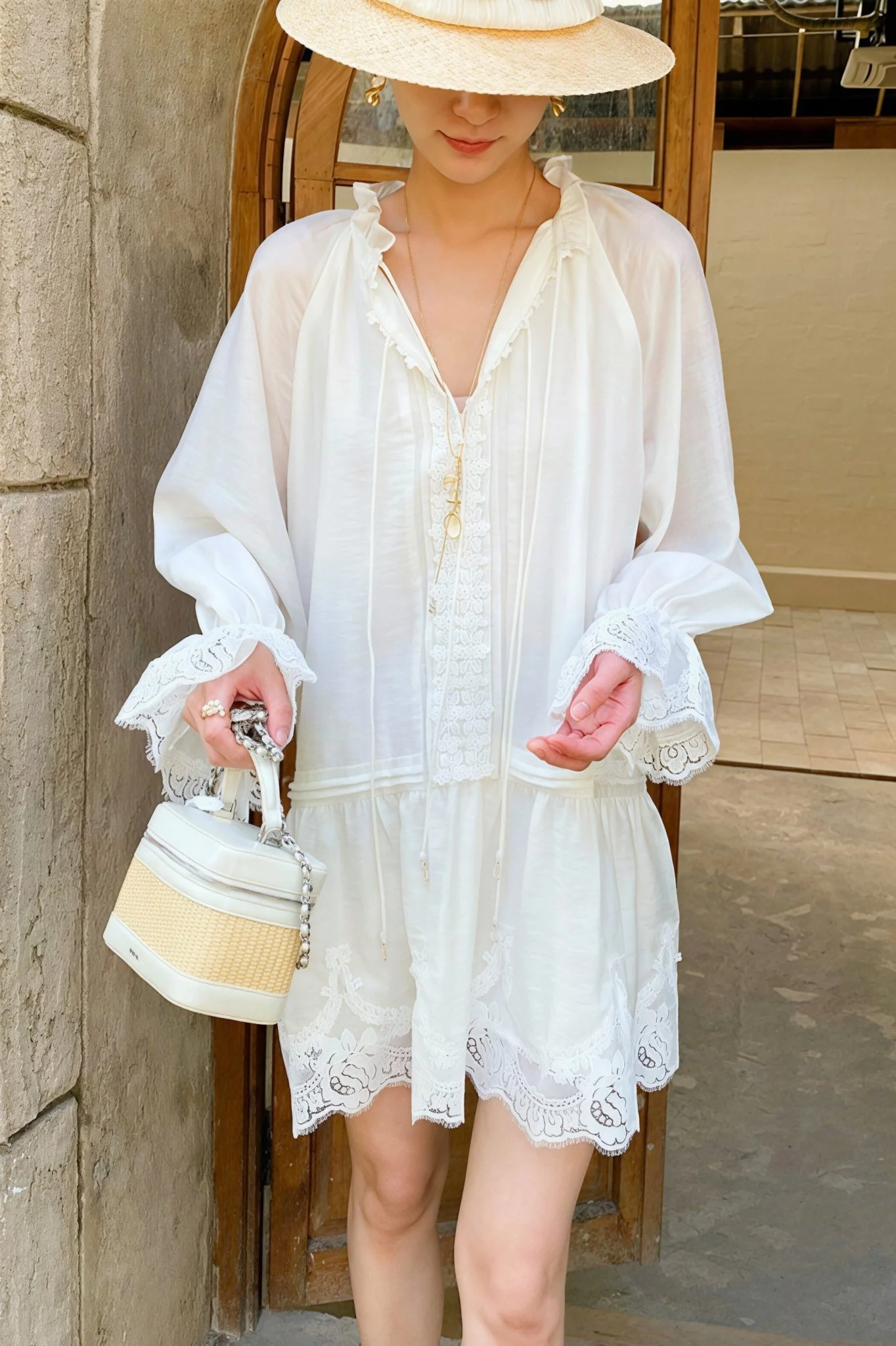 Imara Linen Lace Patchwork Midi Dress - Image 8