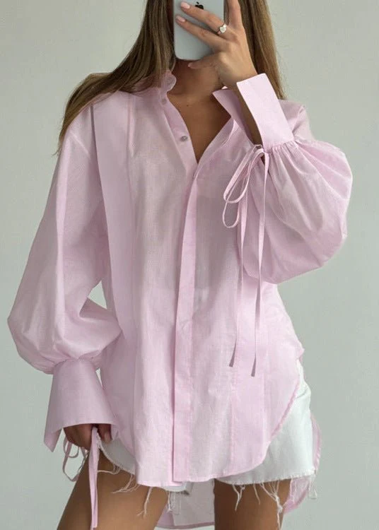 Isabella Oversized Ribbon-Tie Puff Sleeve Shirt