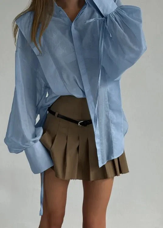 Isabella Oversized Ribbon-Tie Puff Sleeve Shirt - Image 4