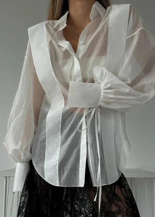 Isabella Oversized Ribbon-Tie Puff Sleeve Shirt - Image 5