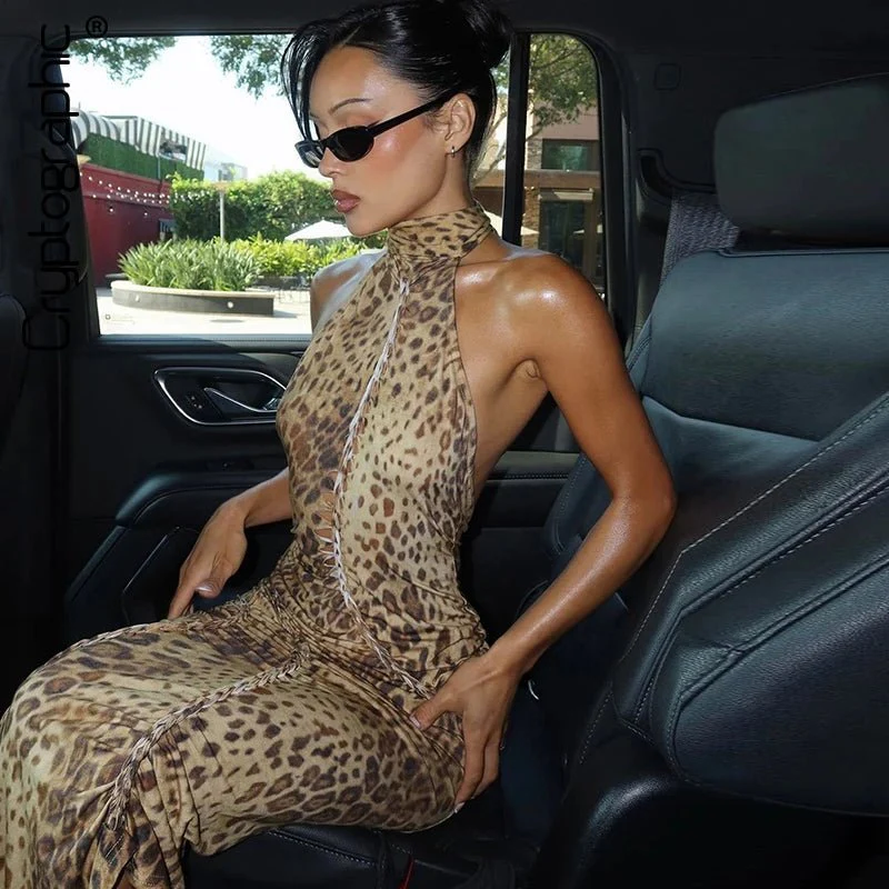 Janice Leopard Halter Maxi Dress - Image 2