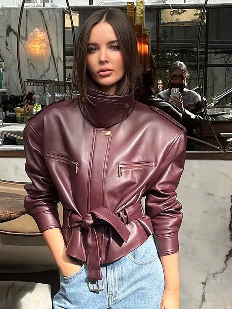 Jaqueline Belted Faux Leather Jacket - Image 2