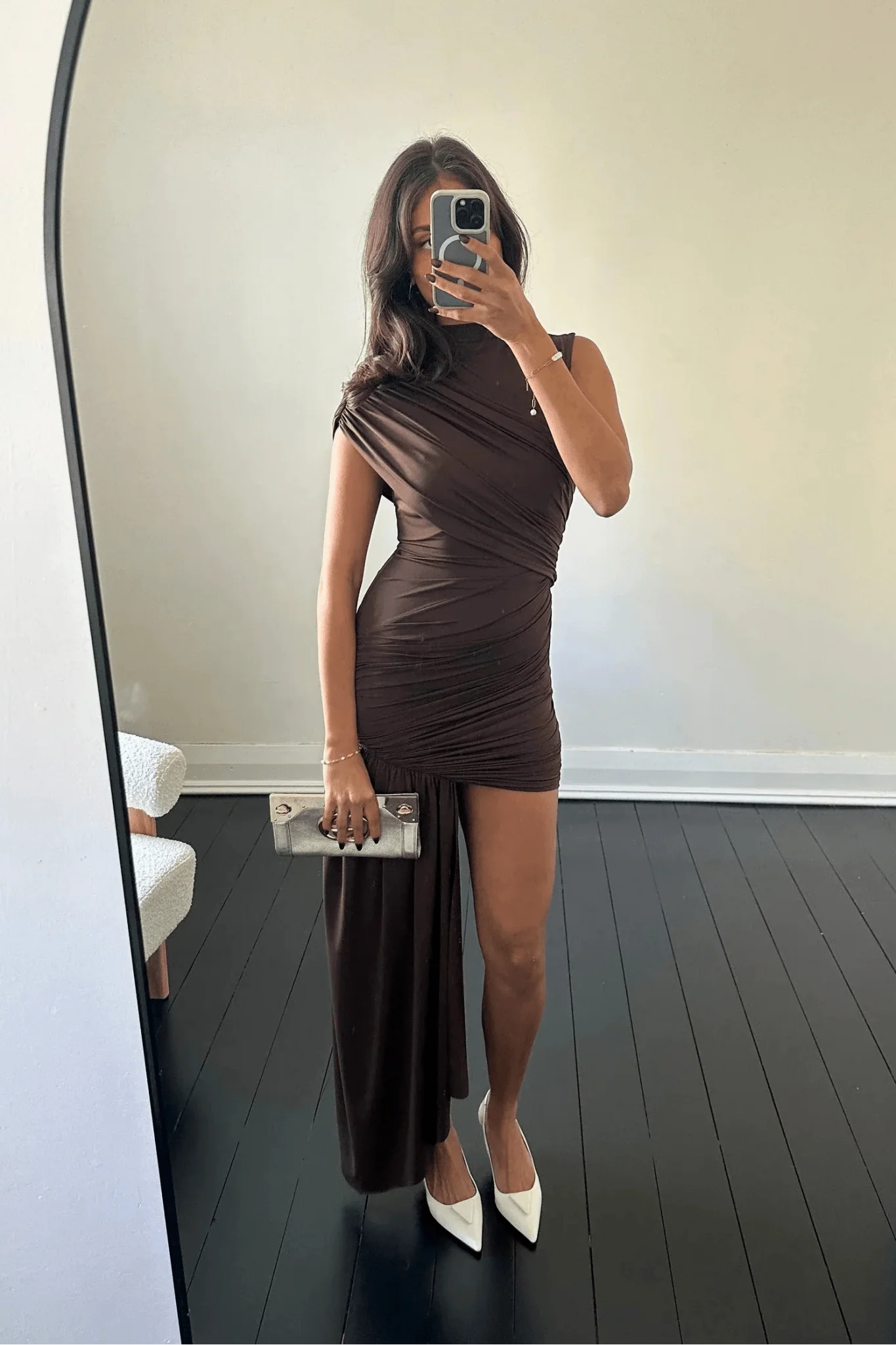 Jenny High Neck Ruched Mini Dress - Image 5