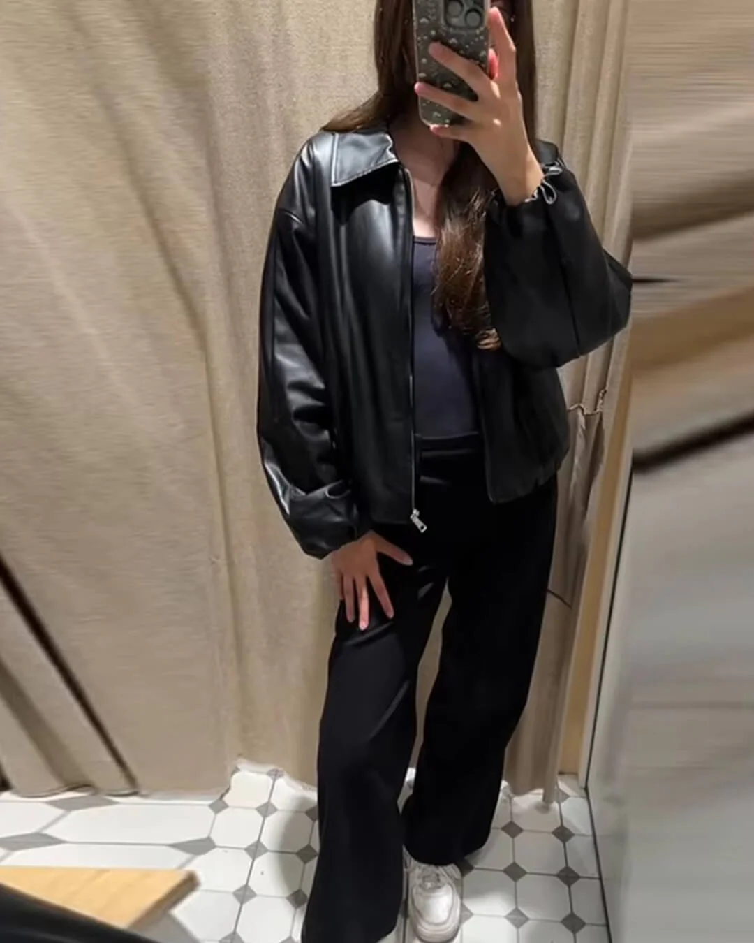 Jenny Faux Leather Bomber Jacket - Image 3