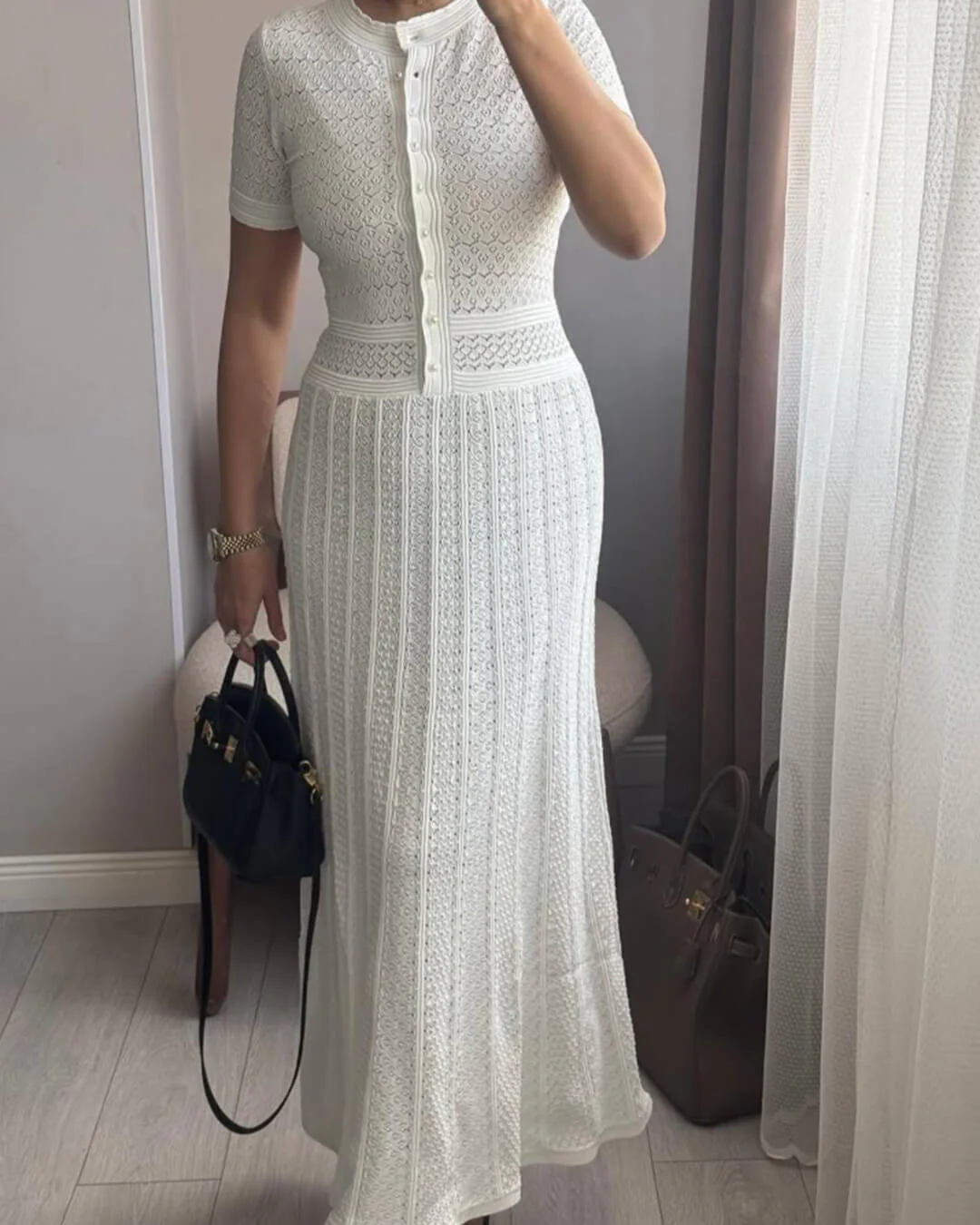 Jeriza Knitted Half-Button Midi Dress - Image 5