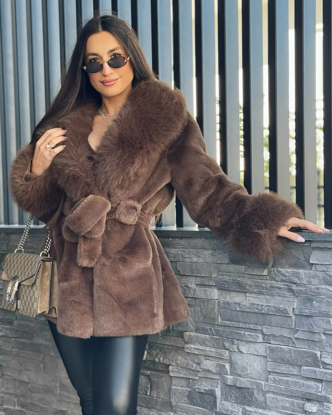 Jessa Faux Fur Trim Coat - Image 6