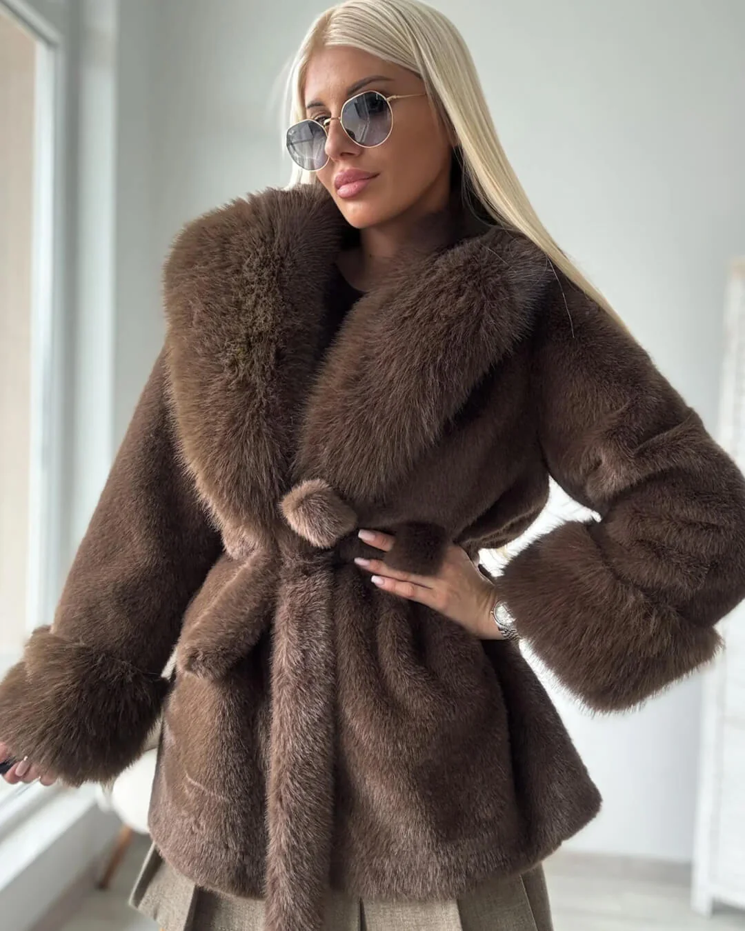 Jessa Faux Fur Trim Coat - Image 8