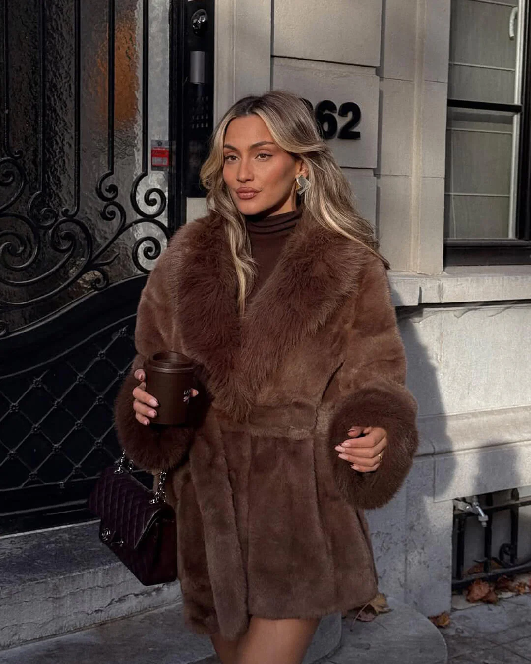 Jessa Faux Fur Trim Coat - Image 9