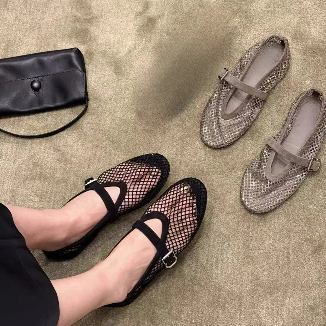 Jessica Rhinestone Mesh Ballet Flats - Image 4