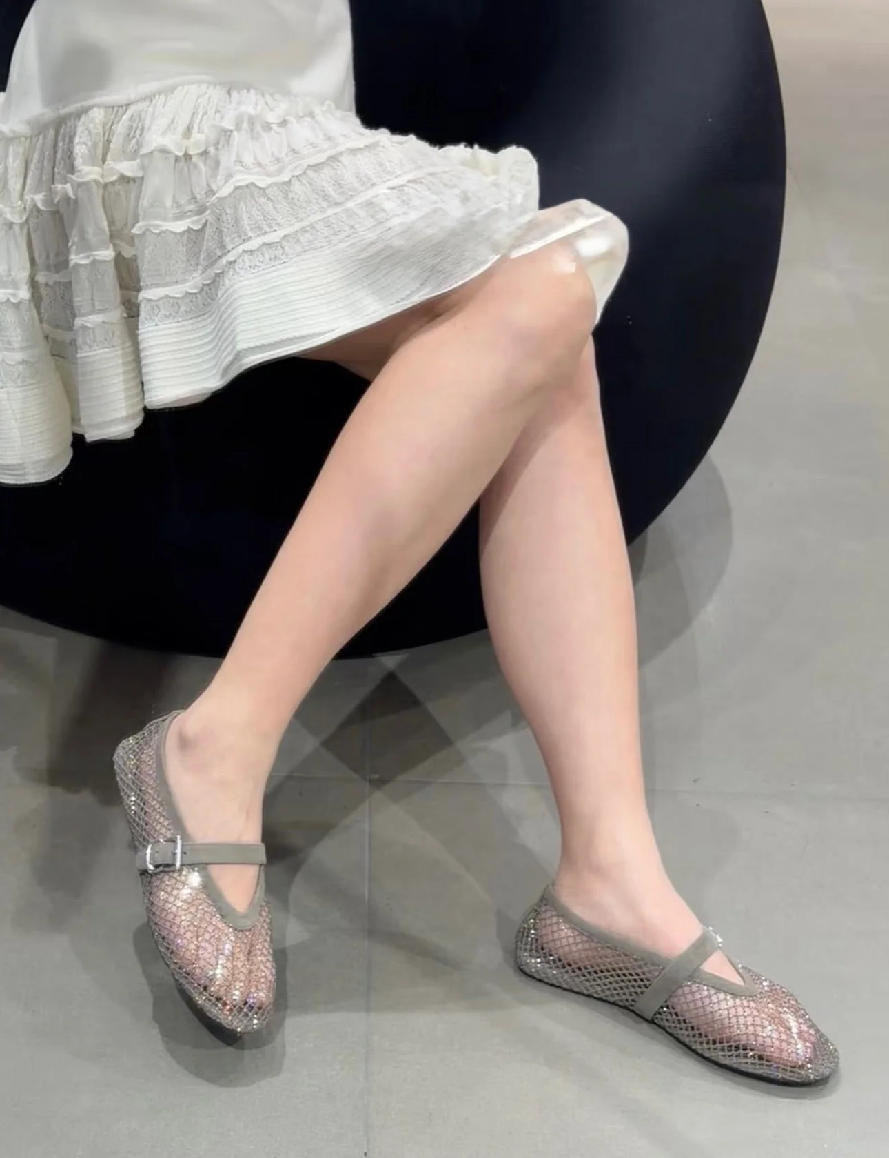Jessica Rhinestone Mesh Ballet Flats - Image 9