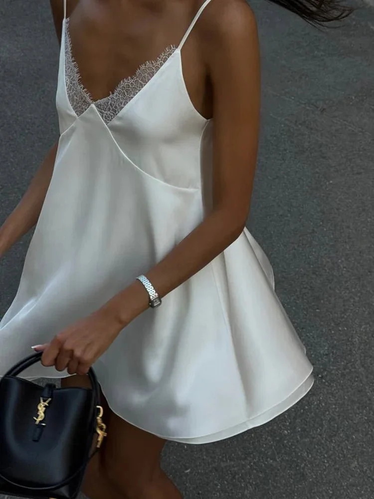 Jiselle V Neck Satin Mini Dress - Image 2