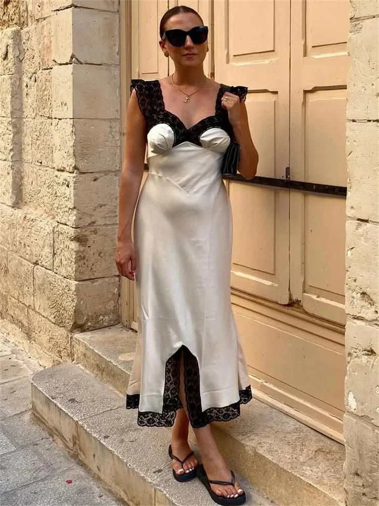 Joanna Satin Lace Long Dress - Image 8