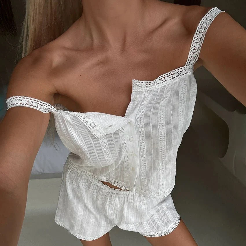 Kaitlyn Lace Trim Pajama Short Set