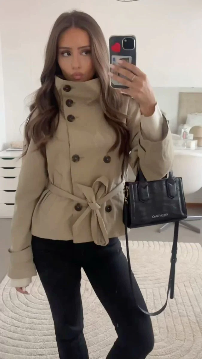 Kara Stand Collar Crop Trenchcoat - Image 10