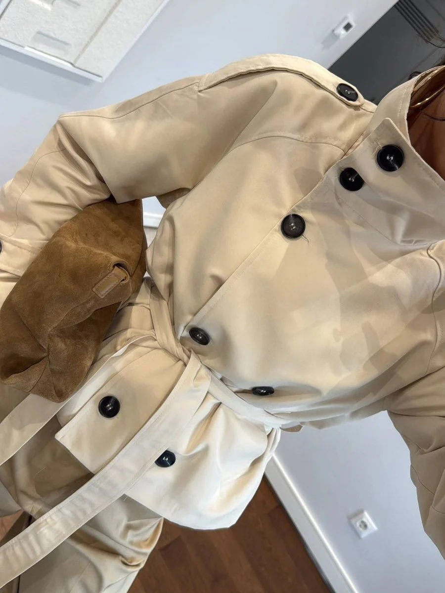 Kara Stand Collar Crop Trenchcoat - Image 12