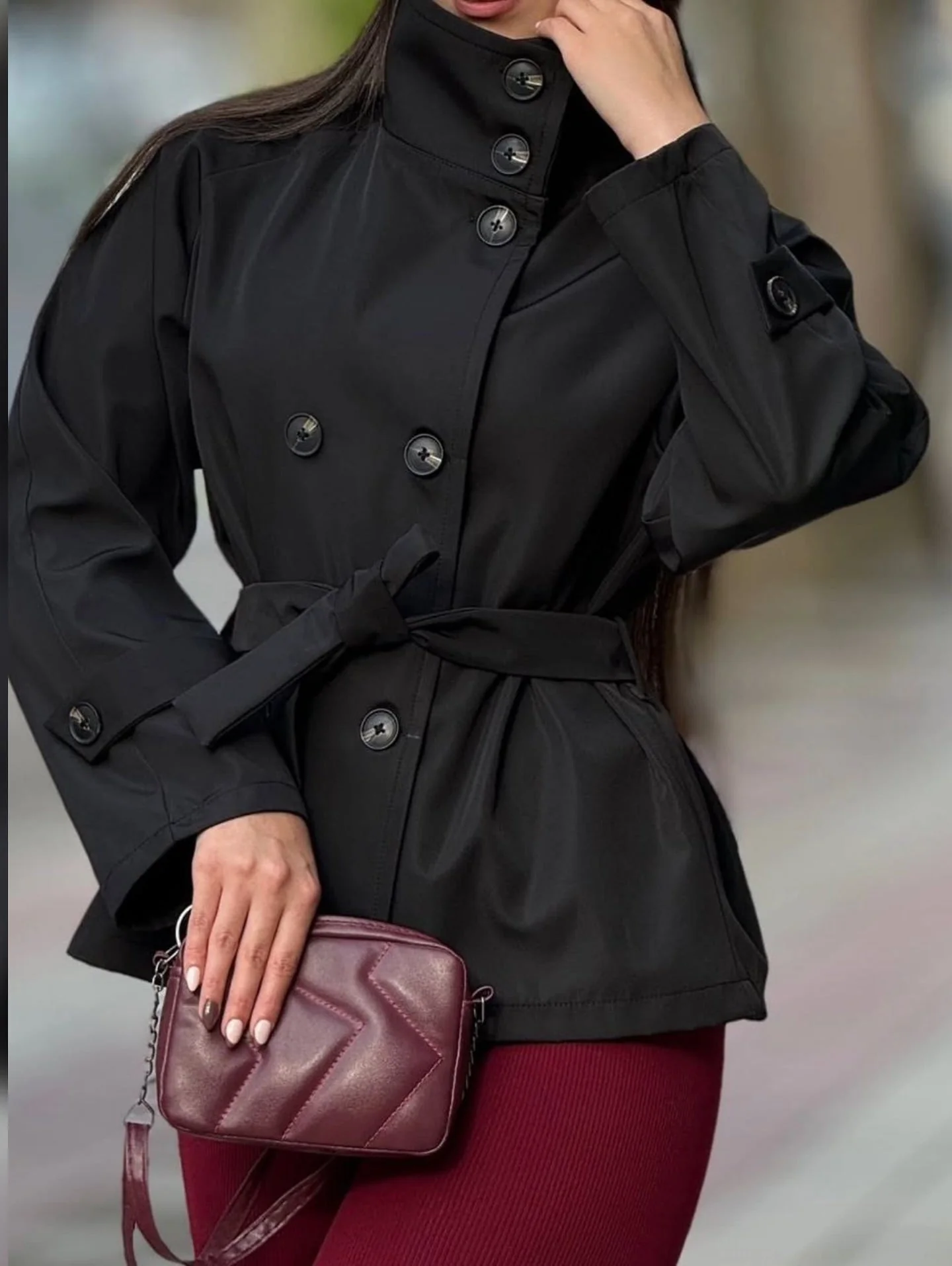 Kara Stand Collar Crop Trenchcoat - Image 18