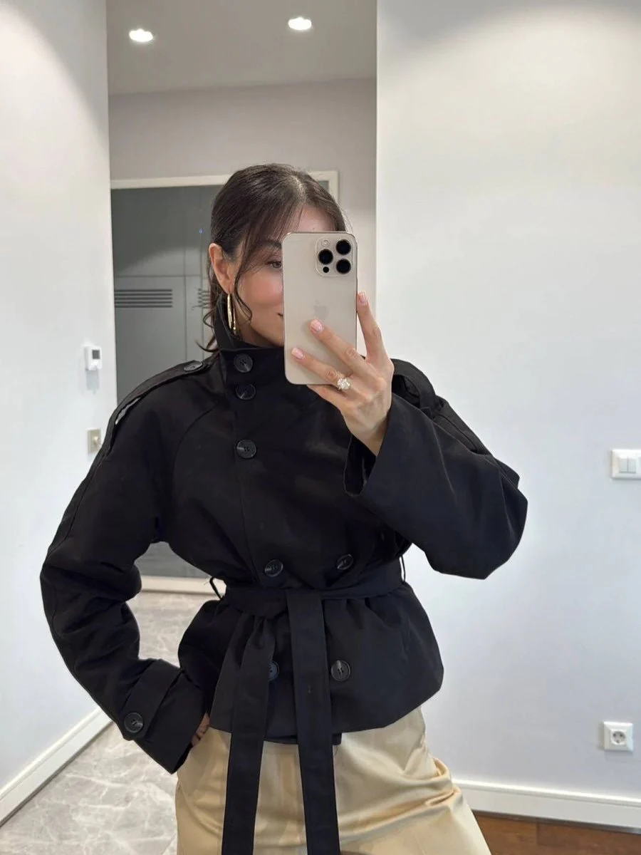Kara Stand Collar Crop Trenchcoat - Image 19