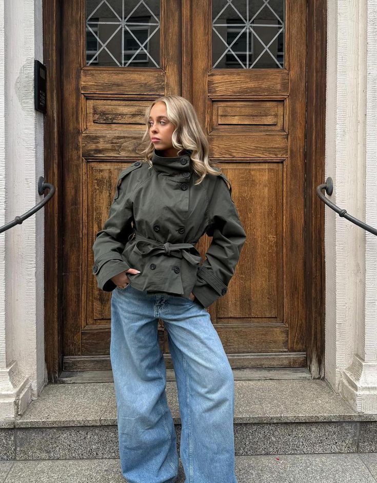 Kara Stand Collar Crop Trenchcoat - Image 22