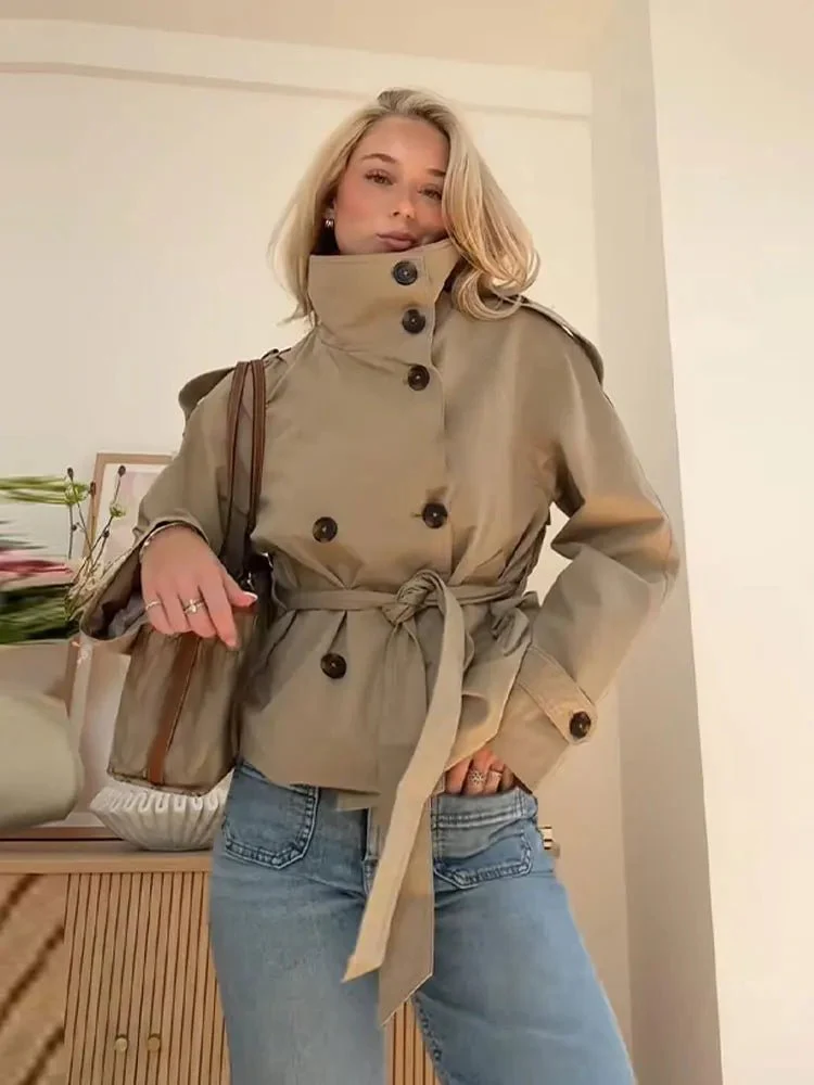 Kara Stand Collar Crop Trenchcoat - Image 7