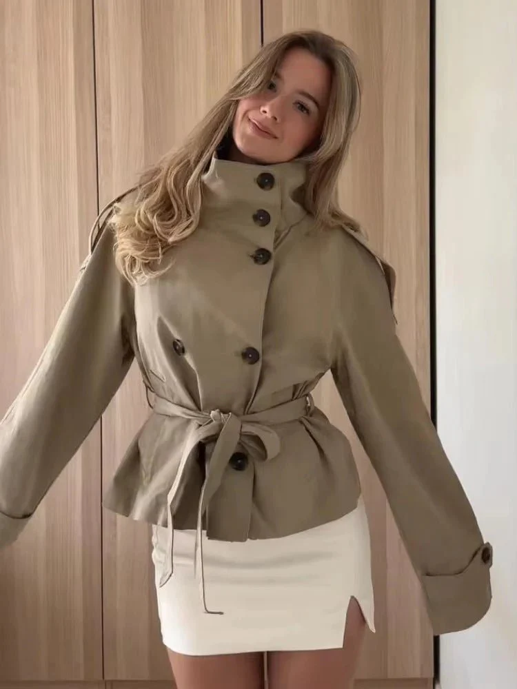 Kara Stand Collar Crop Trenchcoat - Image 8