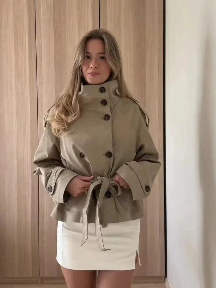 Kara Stand Collar Crop Trenchcoat - Image 9