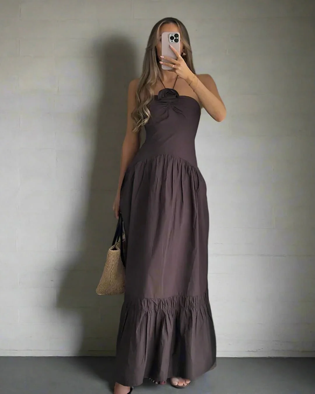 Kate Halterneck Flower Applique Midi Dress - Image 3