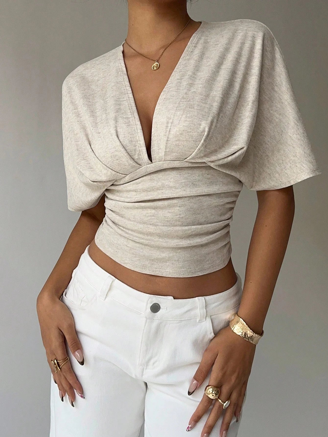 Kendra Plunged Neck Fitted Blouse - Image 6