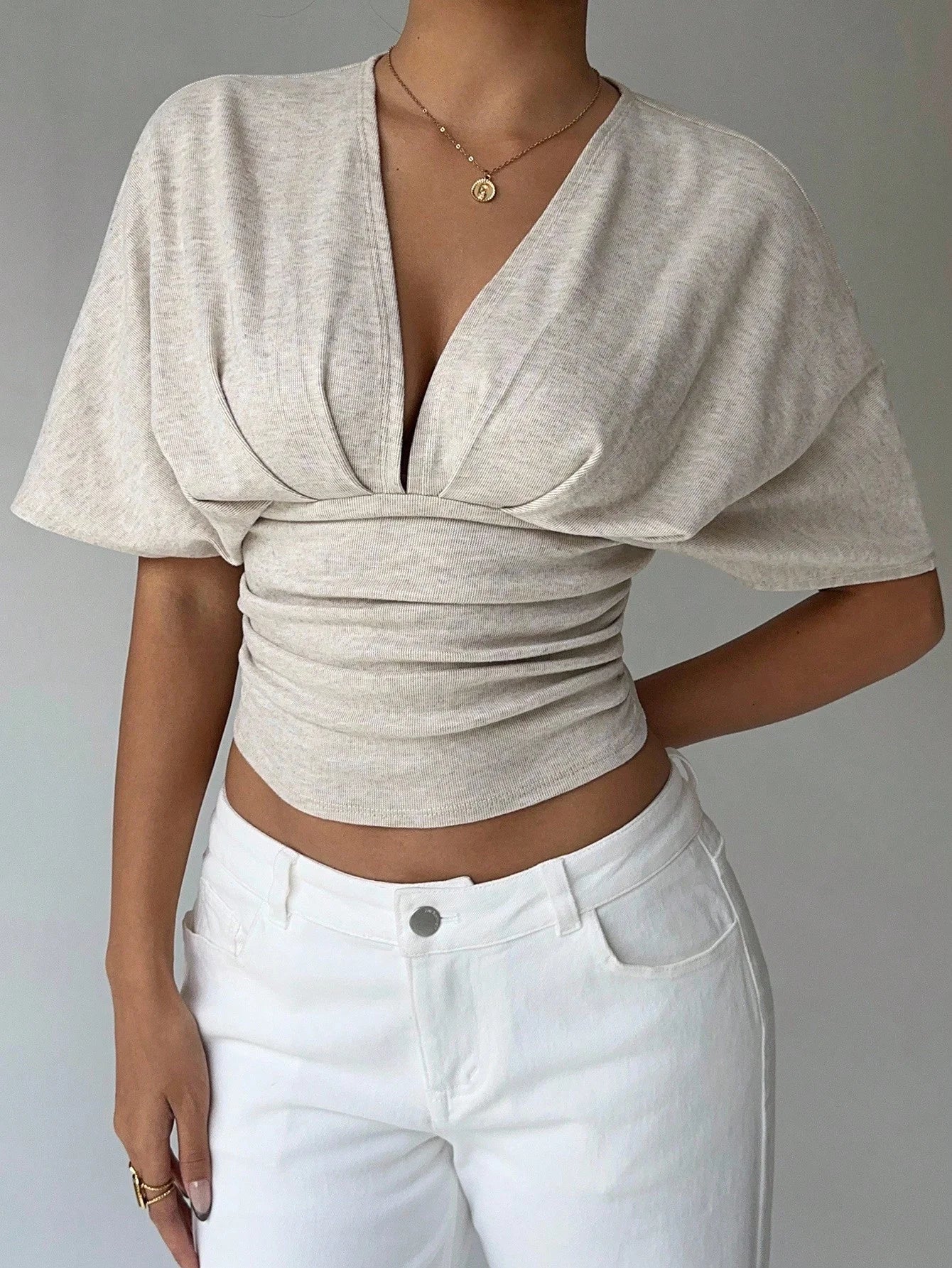 Kendra Plunged Neck Fitted Blouse - Image 7