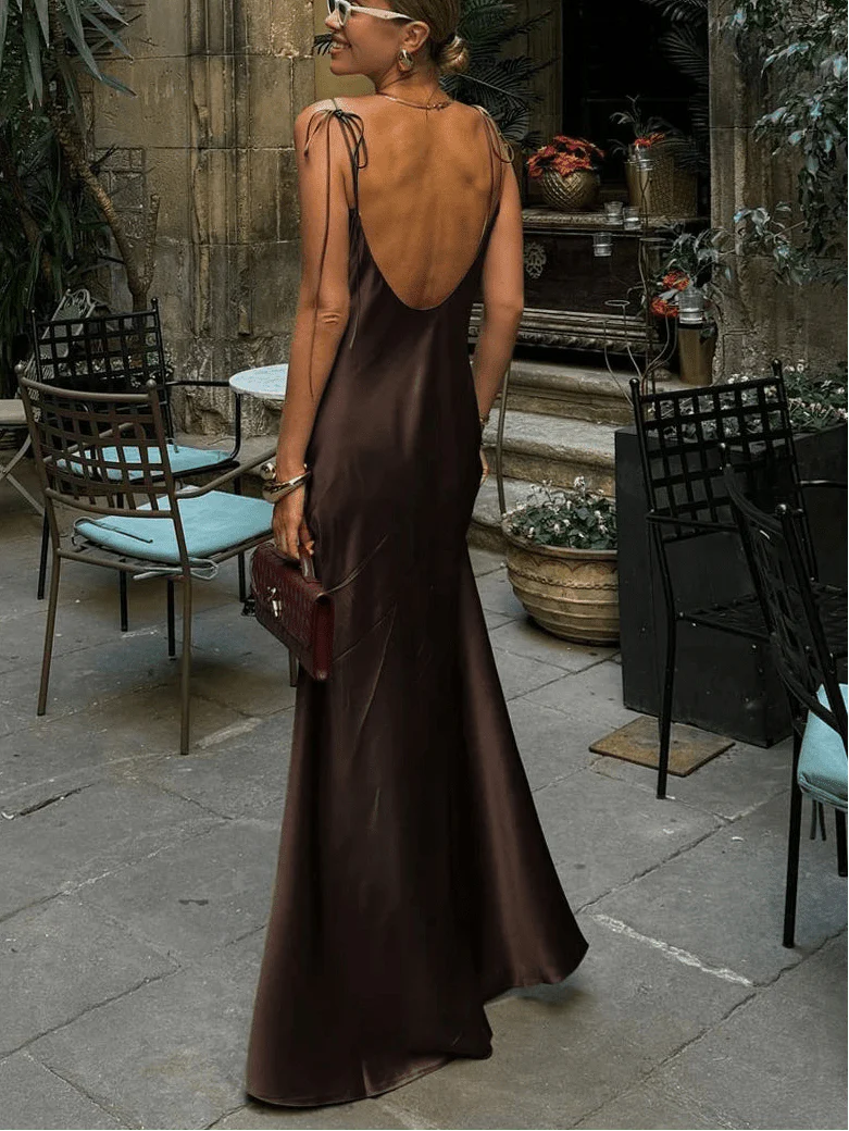 Laura Backless Satin Maxi Dress - Image 4