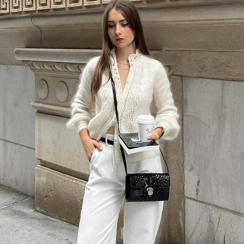 Lia White Lace Knit Cardigan - Image 3