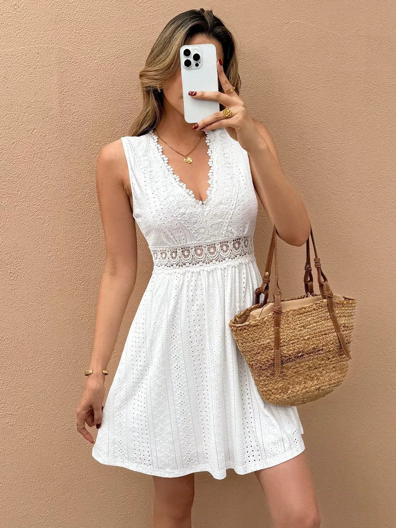 Lily Lace Patchwork Jacquard Mini Dress