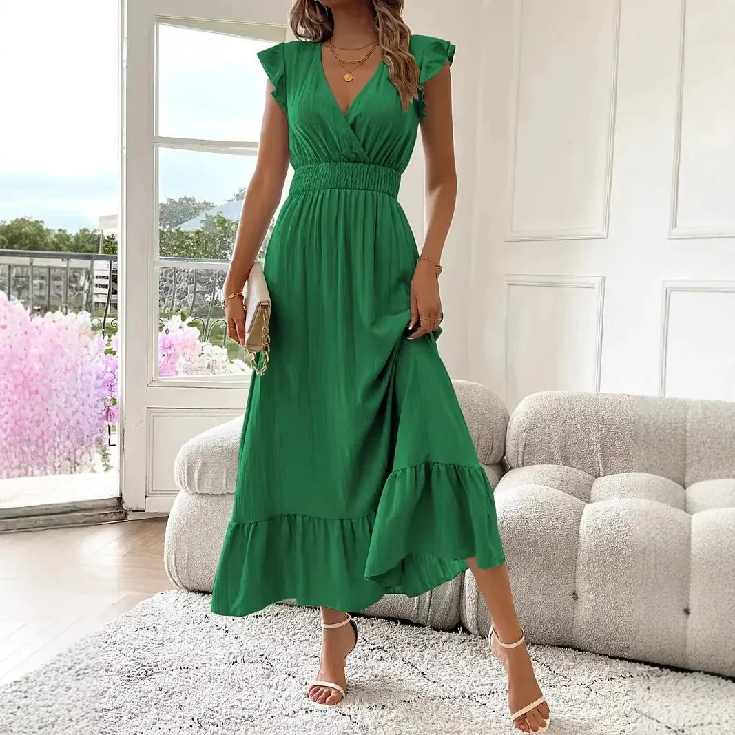 Livia Black V-Neck Ruffle Swing Dress - Image 3