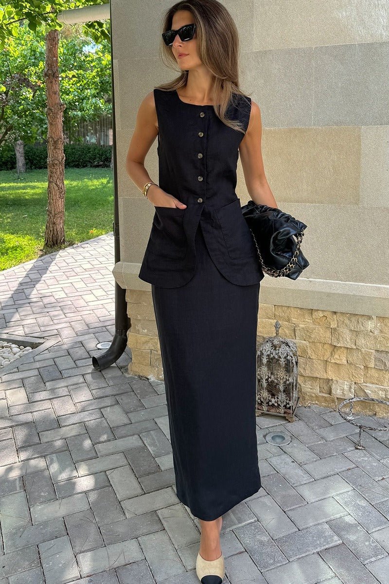 Lorelei Linen Vest High Waist Skirt Set