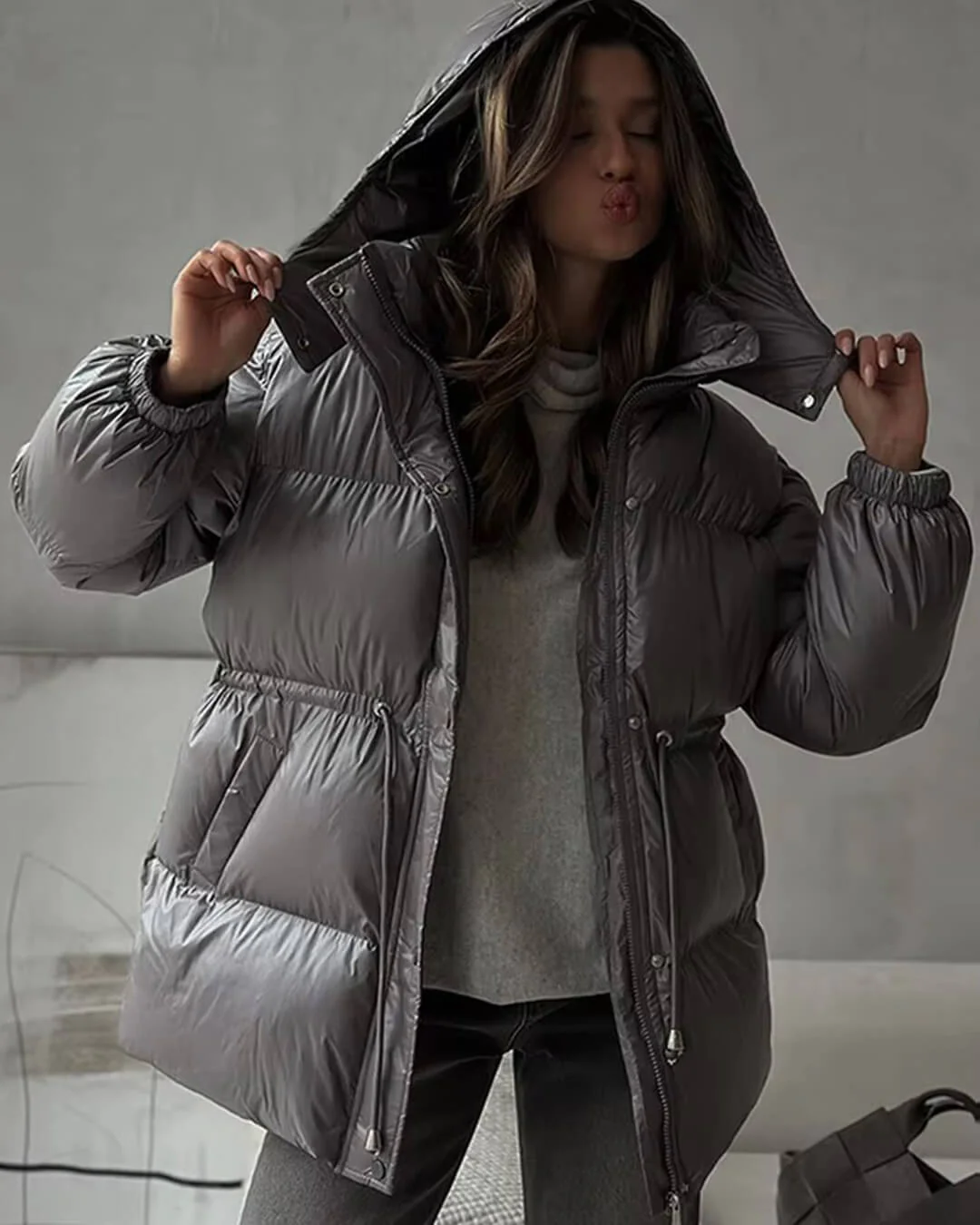 Lorie Drawstring Hooded Puffer Coat - Image 8