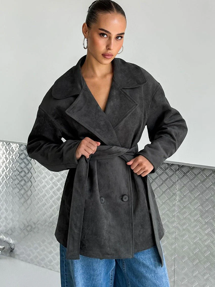 Louisa Lace Up Suede Wrap Coat - Image 4