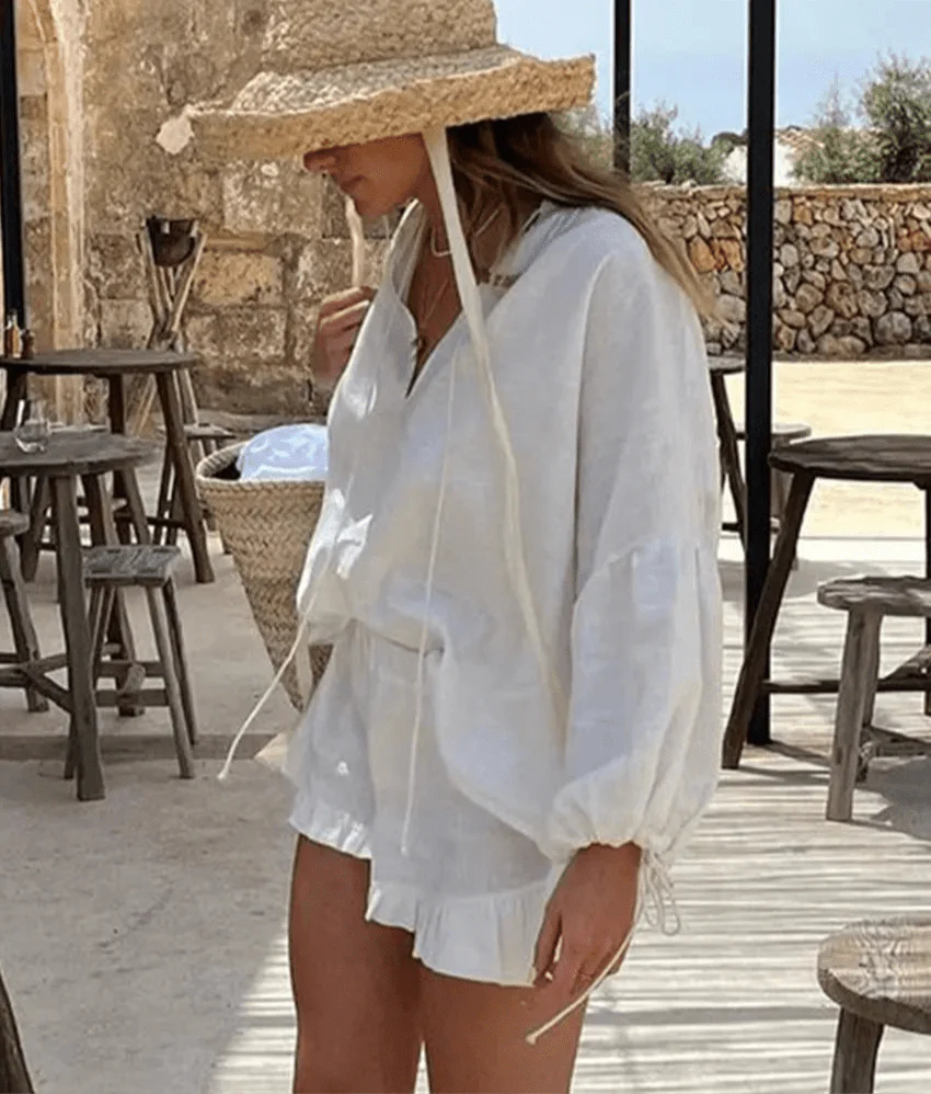 Luna Long Sleeve Ruffle Shorts Set - Image 2