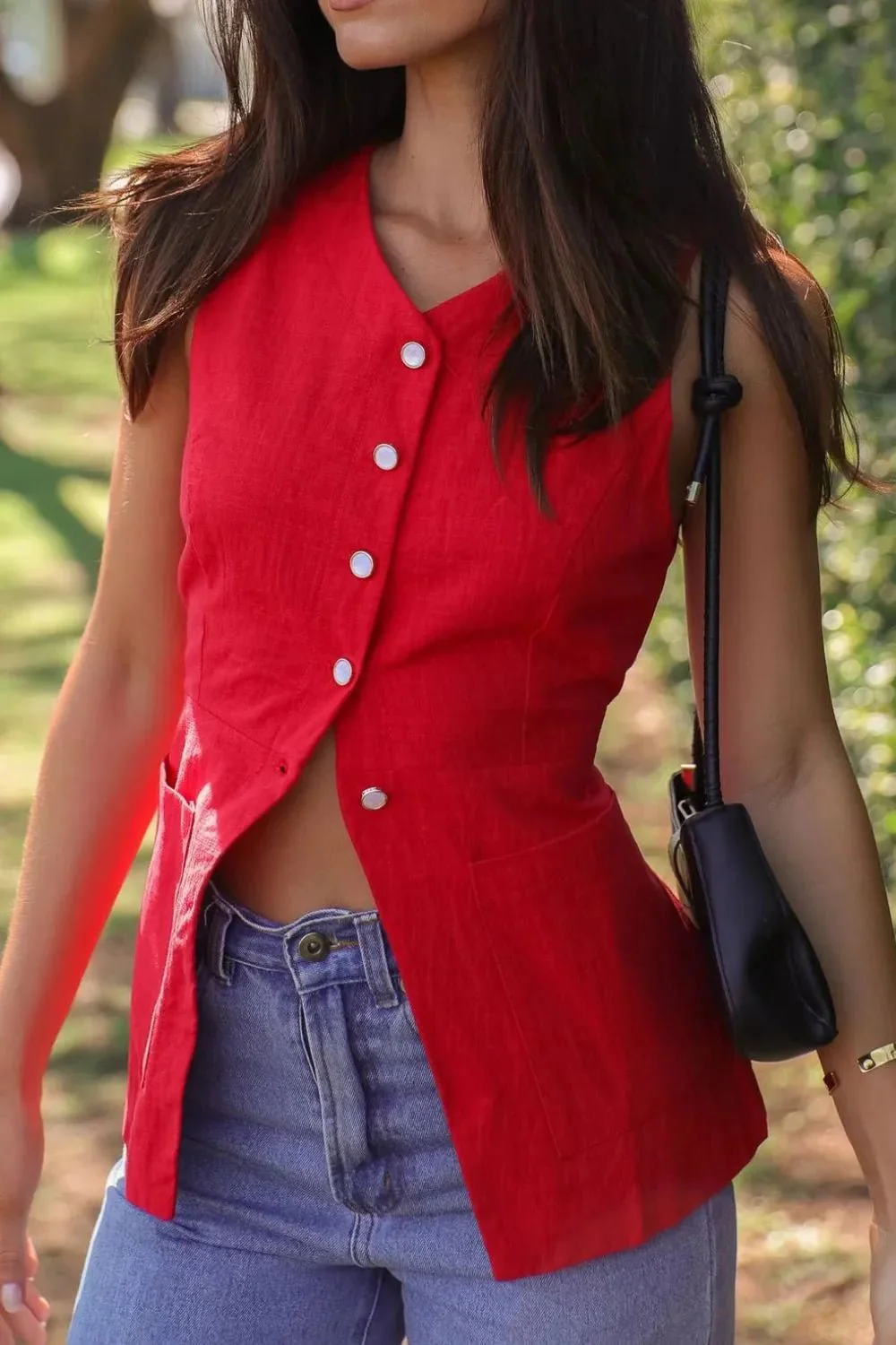 Mabel Cotton-Linen Sleeveless Vest - Image 5