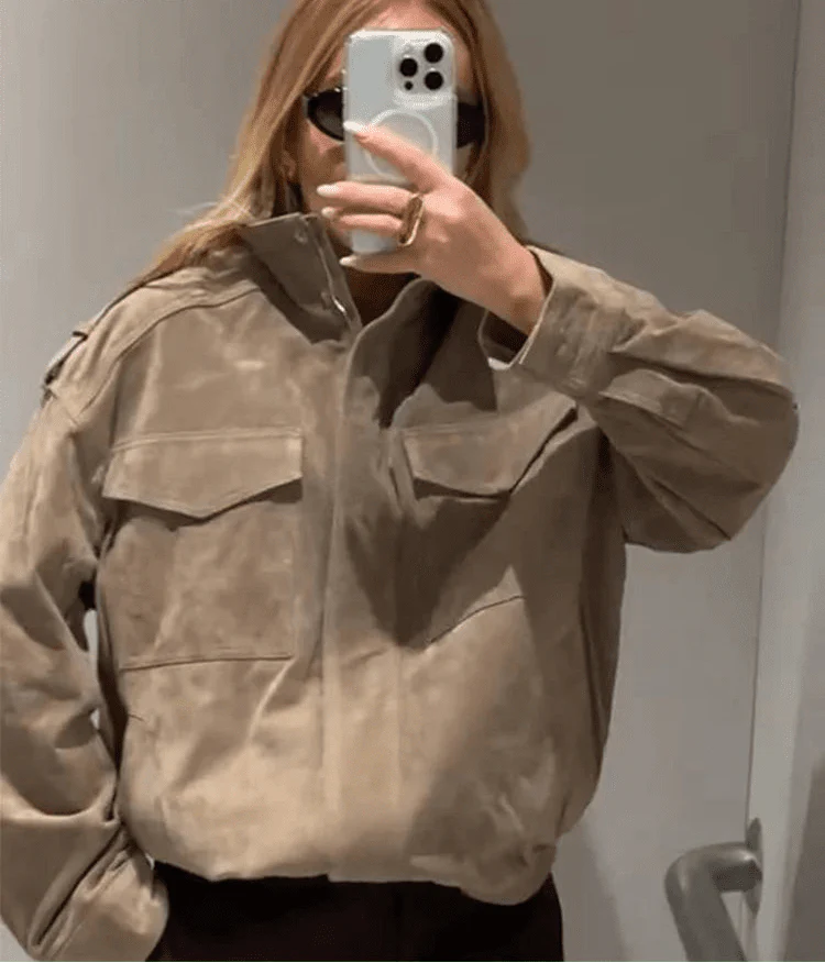 Marianne High Neck Suede Pocket Jacket - Image 5