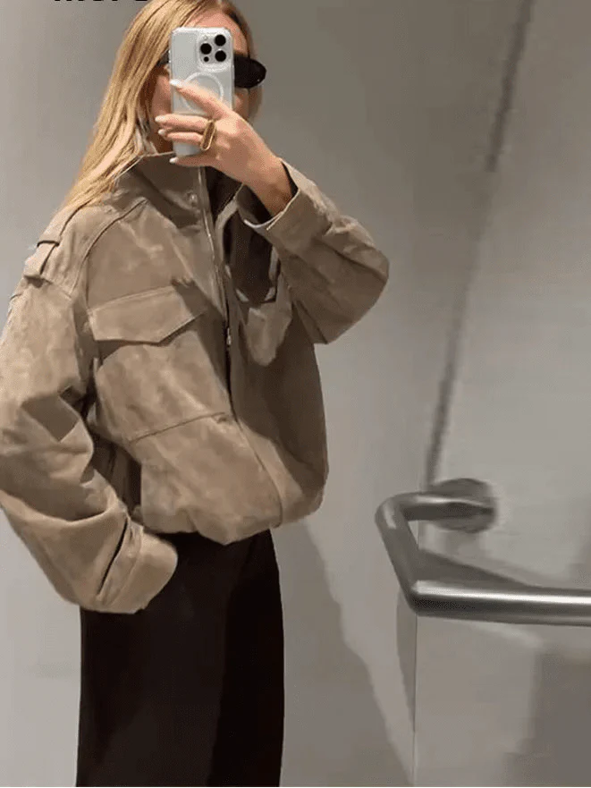 Marianne High Neck Suede Pocket Jacket - Image 6