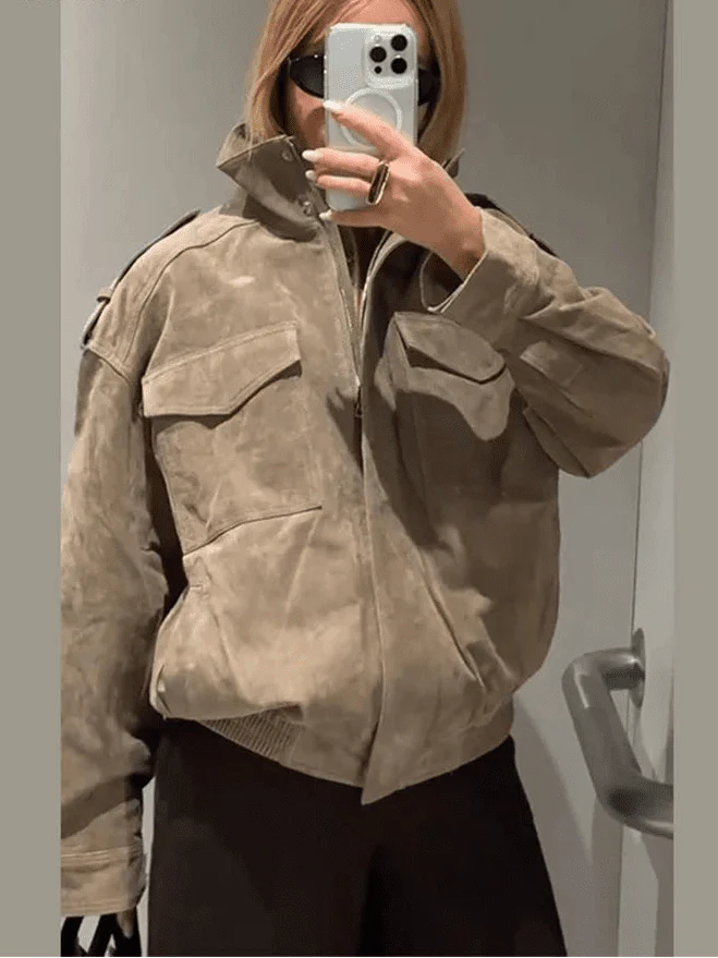 Marianne High Neck Suede Pocket Jacket - Image 7