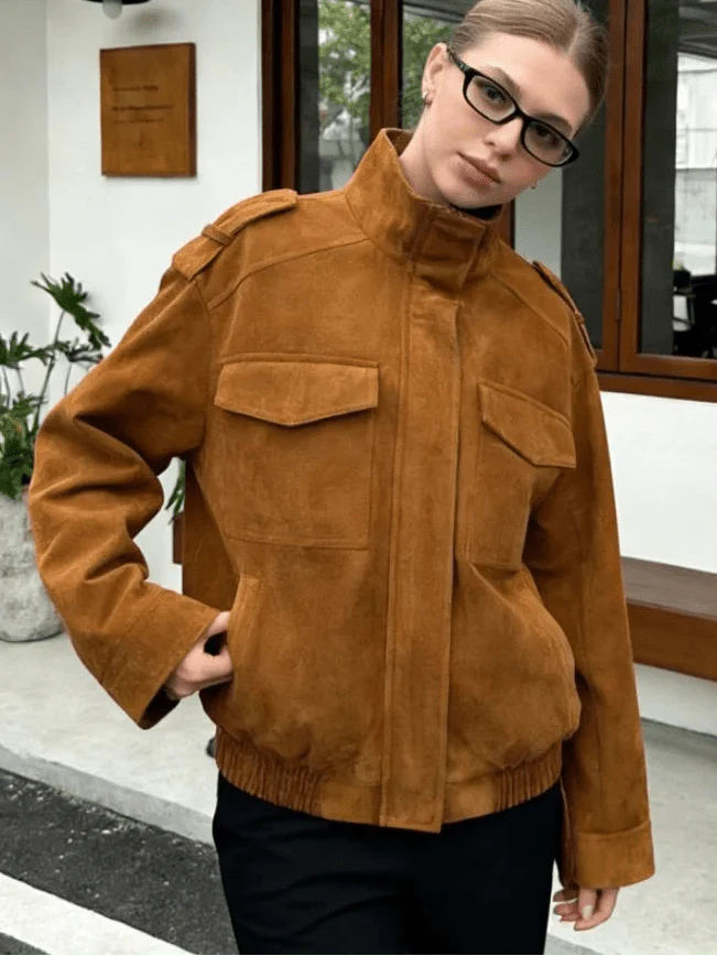 Marianne High Neck Suede Pocket Jacket - Image 9