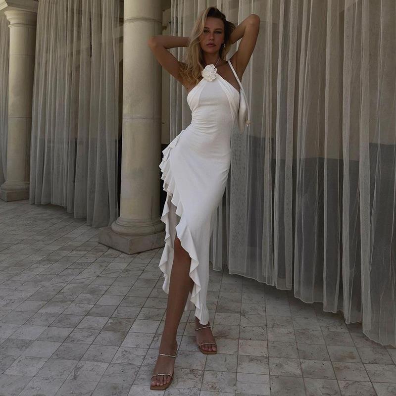 Maricel Ruffle Hem Slit Halter Dress - Image 5