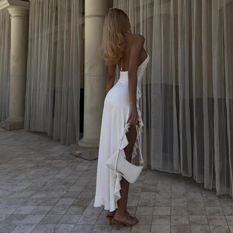 Maricel Ruffle Hem Slit Halter Dress - Image 6