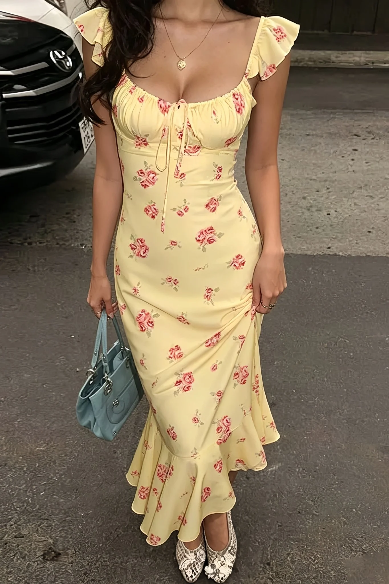 Marigold Floral Slip Midi Dress