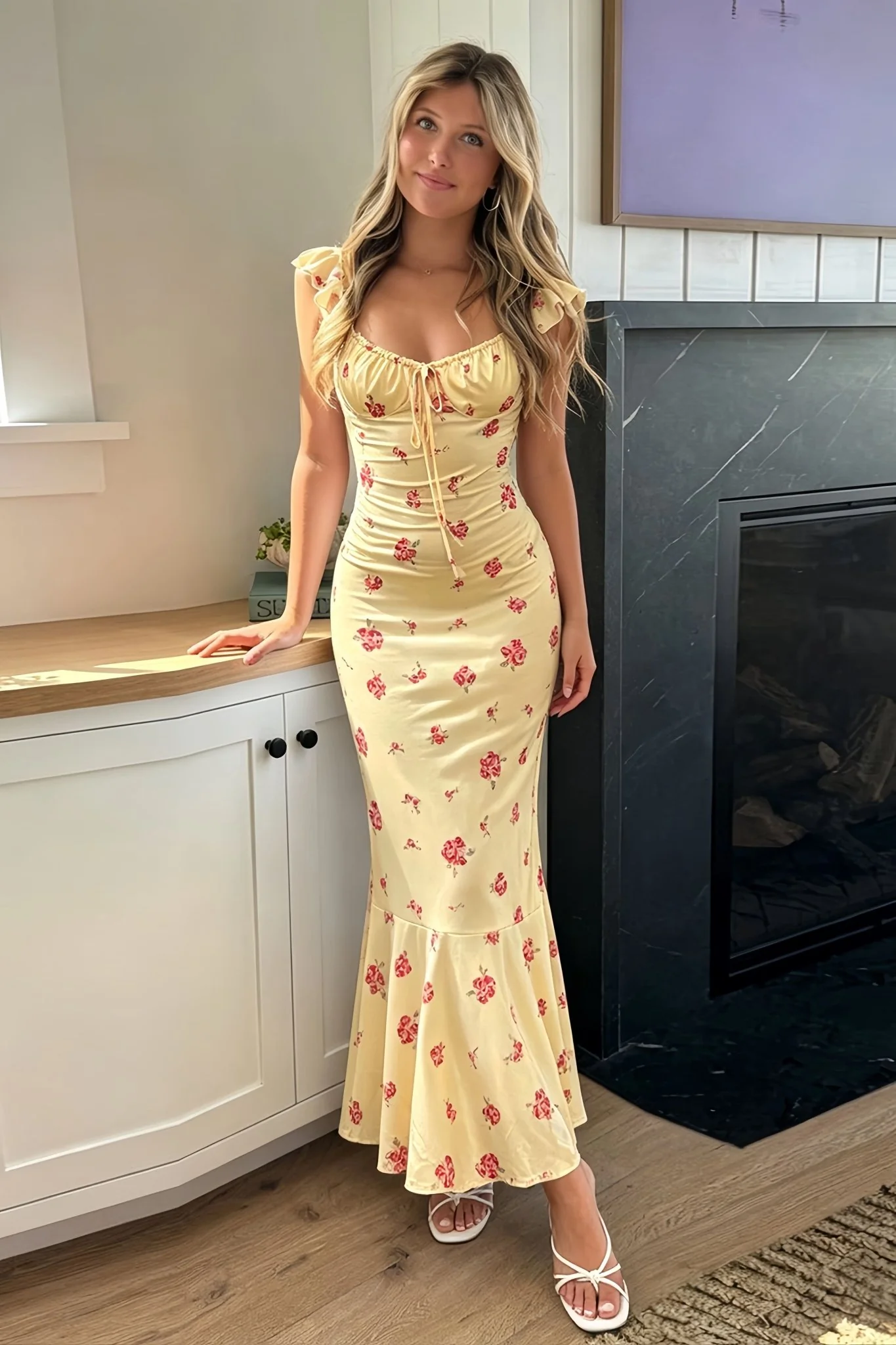 Marigold Floral Slip Midi Dress - Image 5